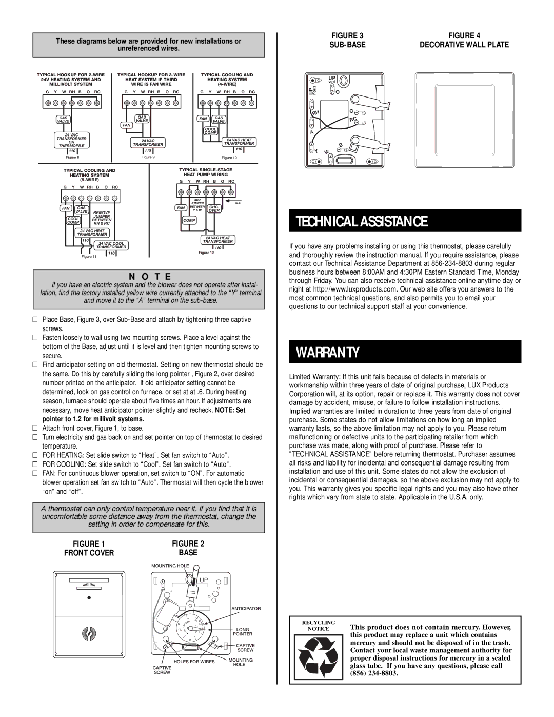 Lux Products T40-1143SA specifications Technical Assistance, Warranty 