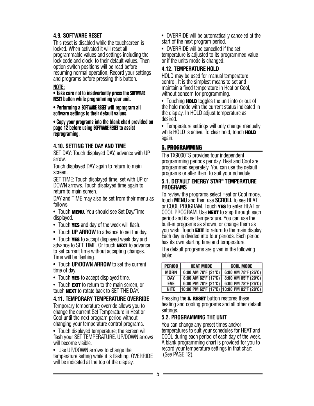 Lux Products TX9000TS operating instructions Programming 