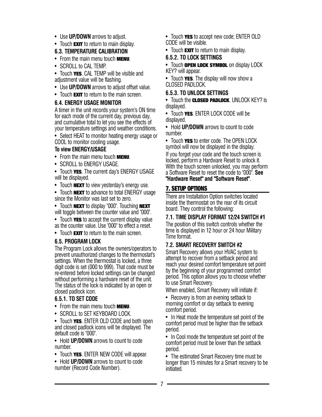 Lux Products TX9000TS operating instructions Setup Options 