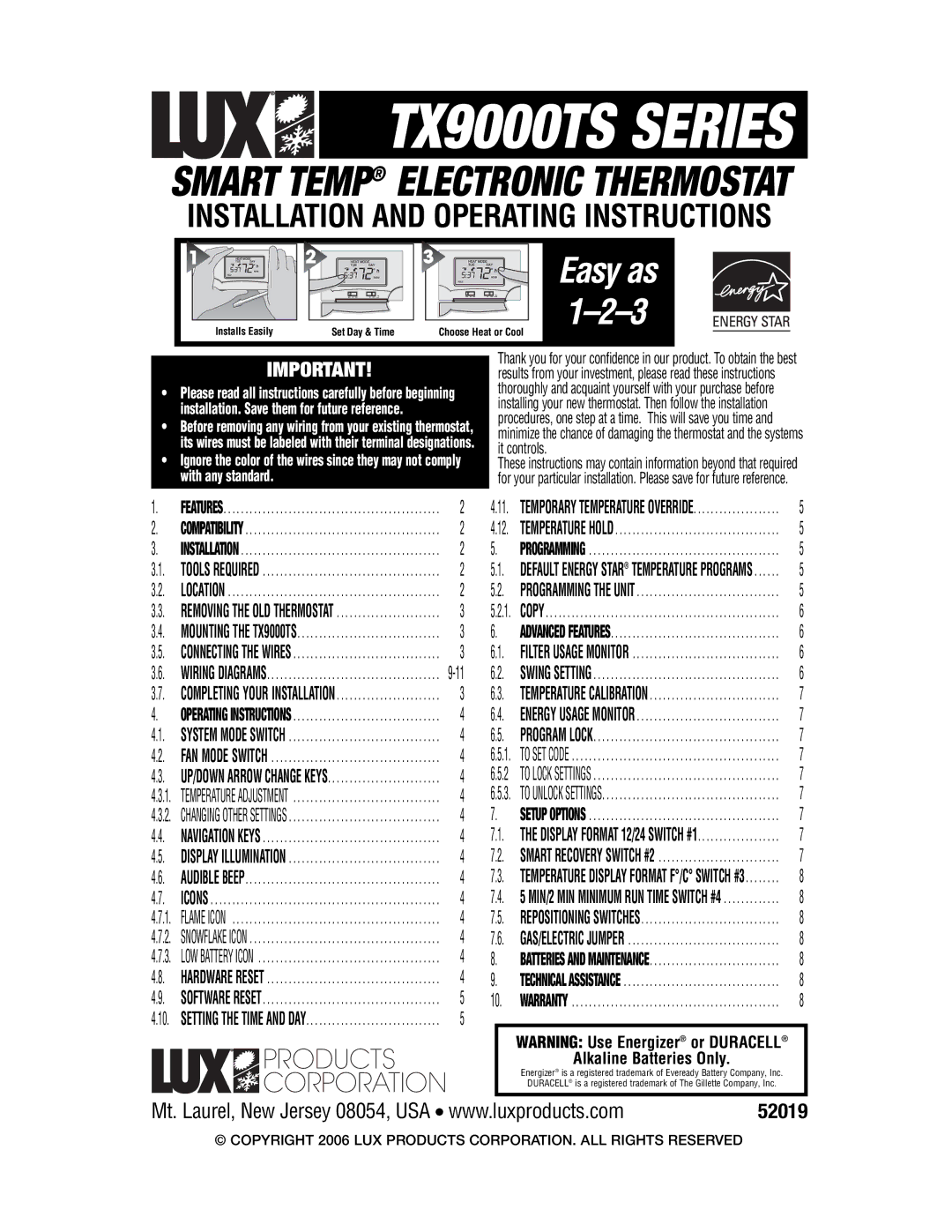 Lux Products warranty TX9000TS Series 