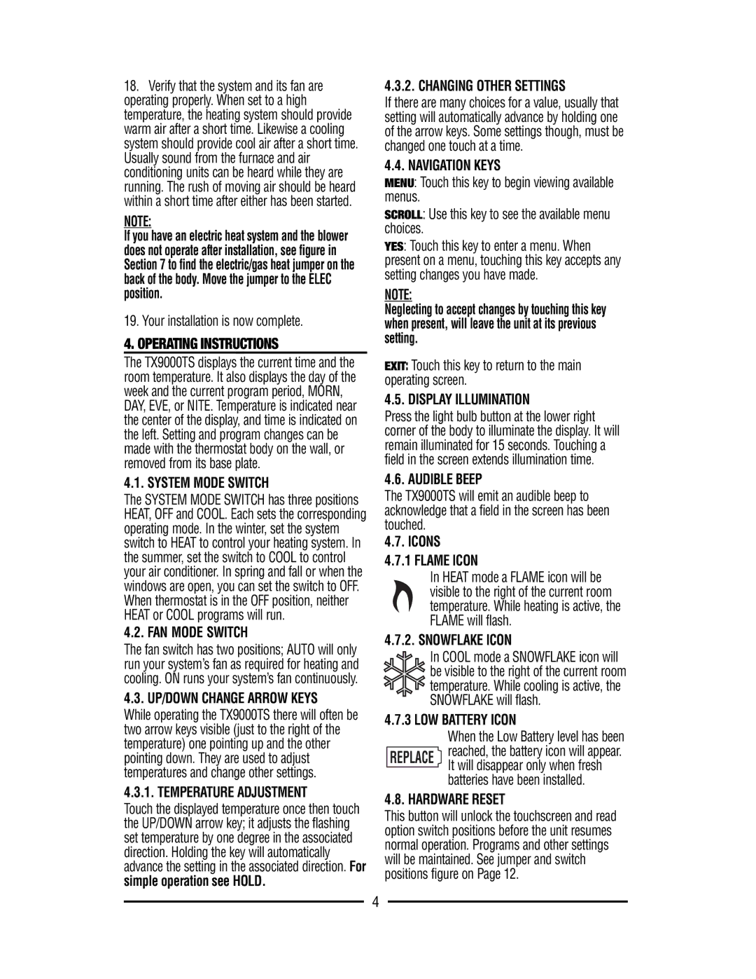 Lux Products TX9000TS warranty Operating Instructions 