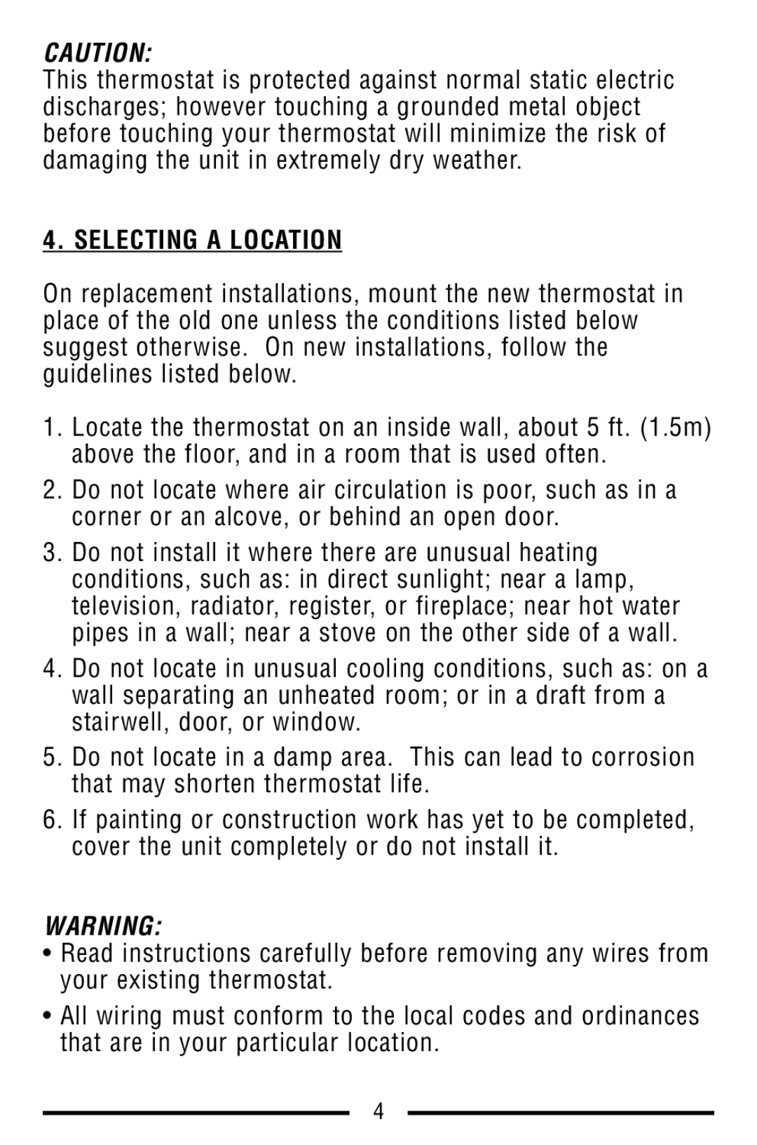 Lux Products TX9100E warranty Selecting a Location 