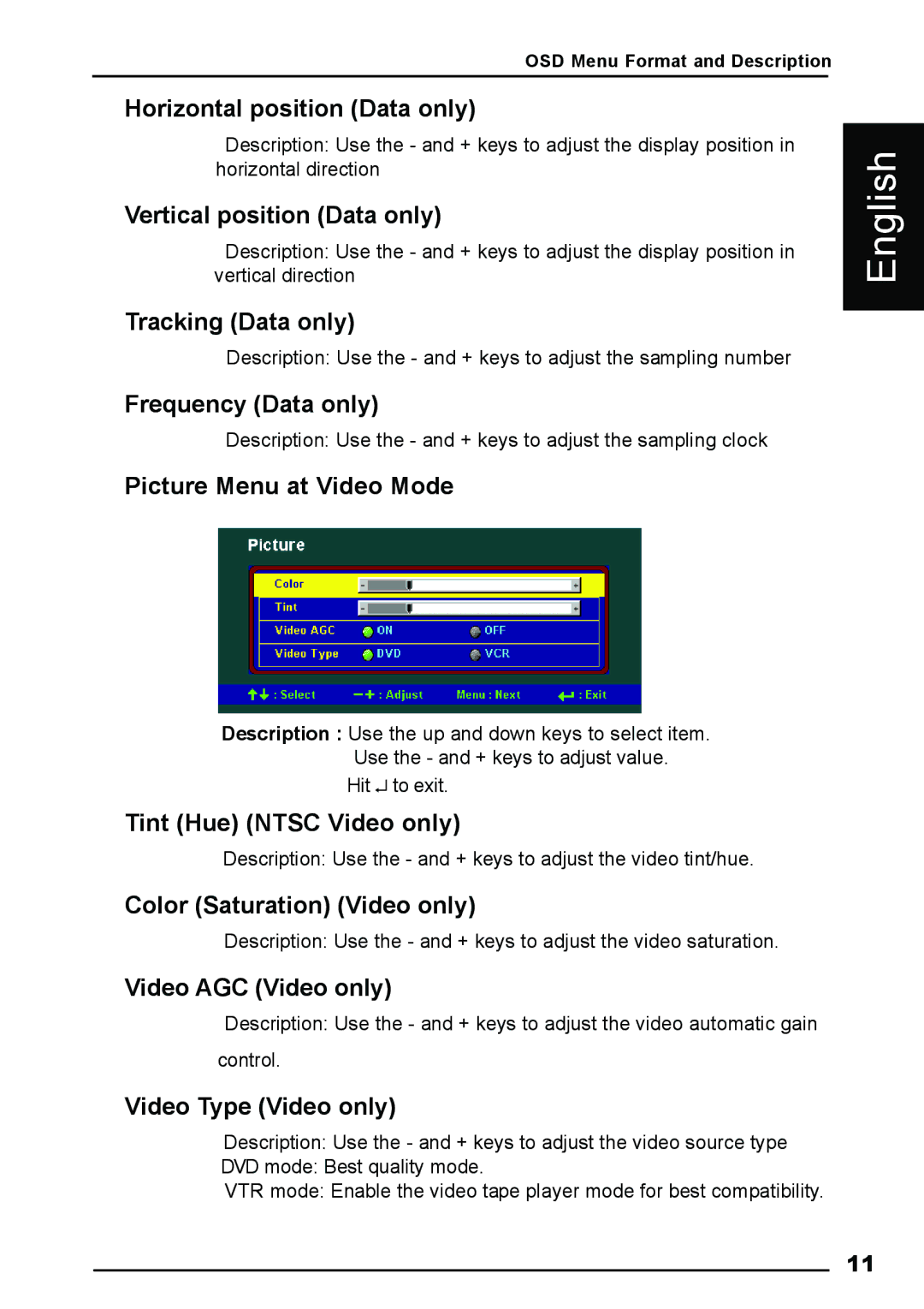 Luxeon AV-X2Plus manual Horizontal position Data only, Vertical position Data only, Tracking Data only, Frequency Data only 