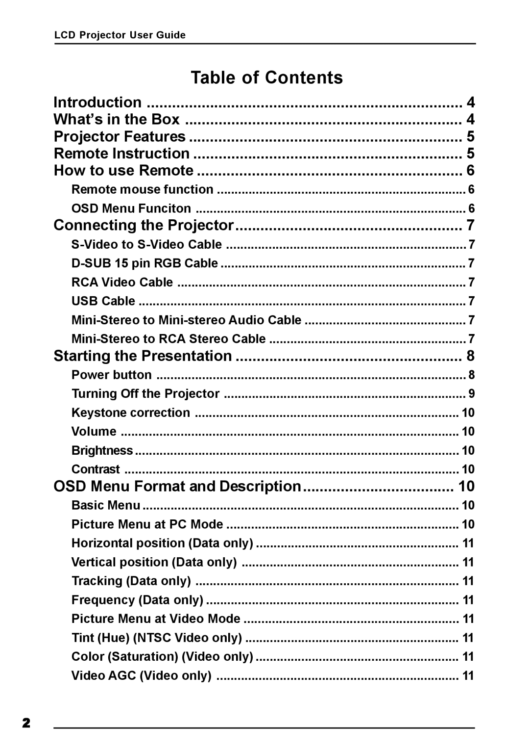 Luxeon AV-X2Plus manual Table of Contents 