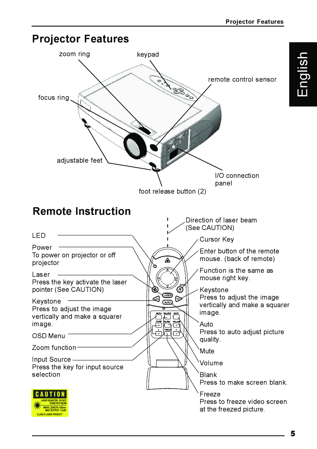 Luxeon AV-X2Plus manual Projector Features, Remote Instruction 