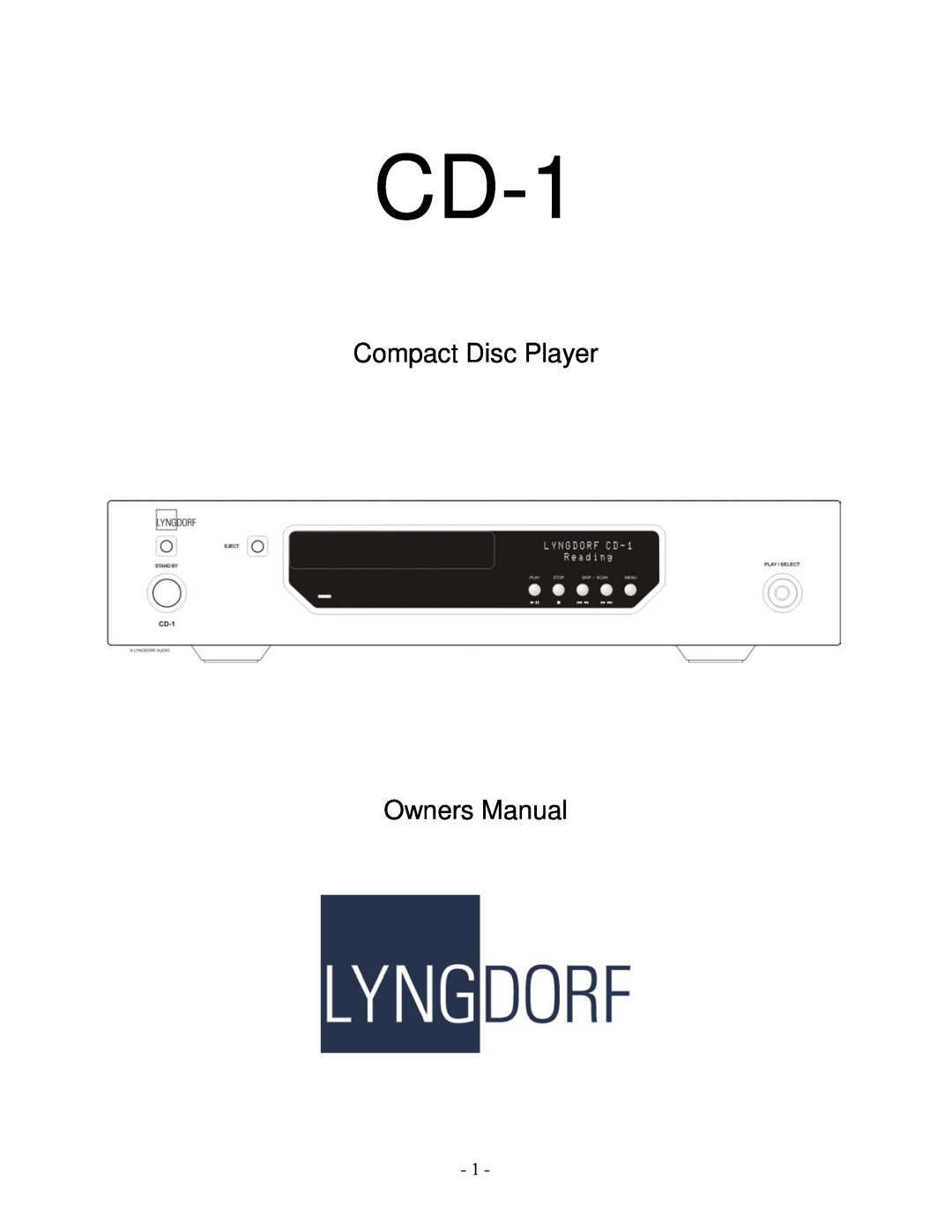 Lyngdorf Audio CD-1 owner manual 