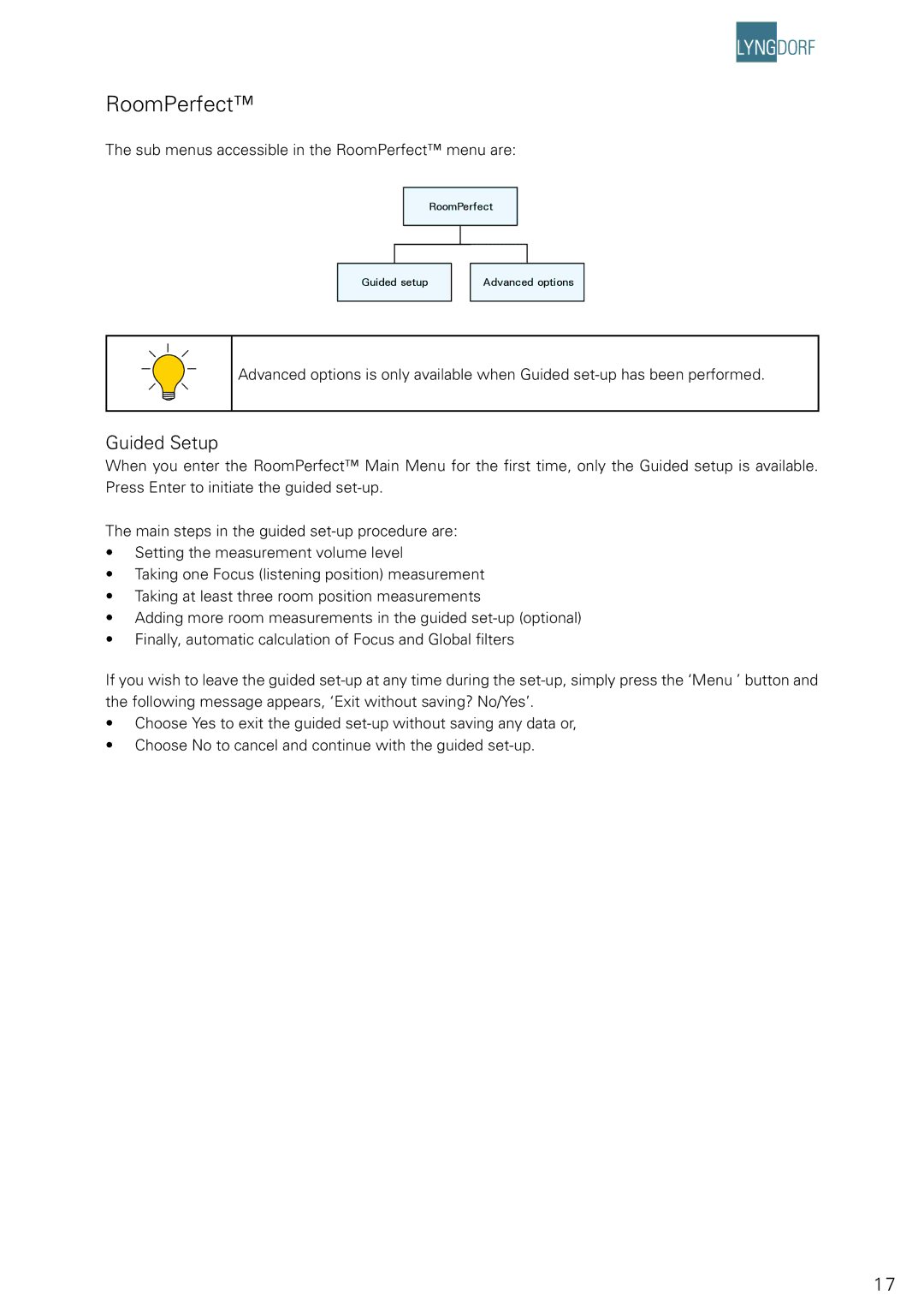 Lyngdorf Audio DPA-1 owner manual RoomPerfect, Guided Setup 