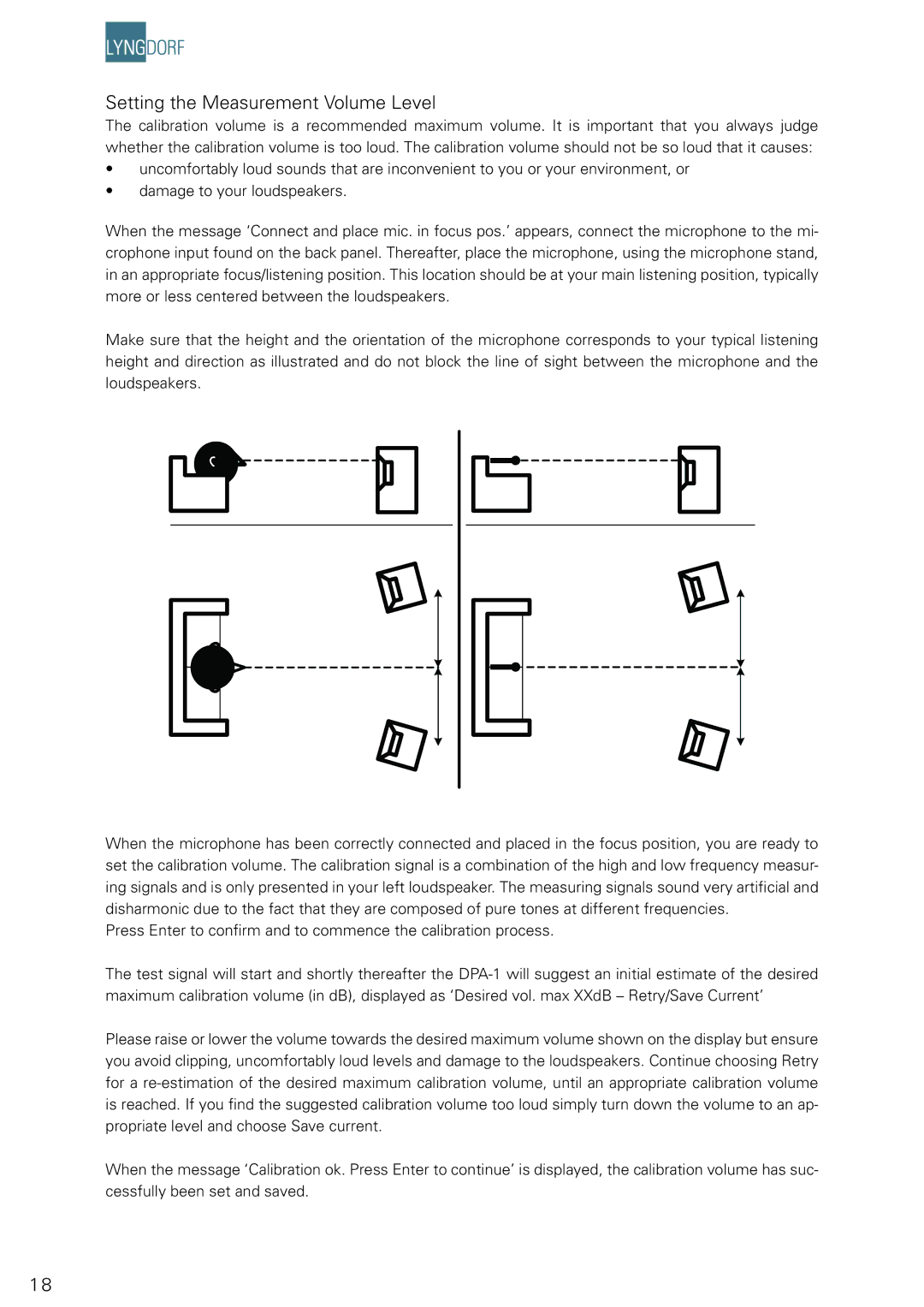 Lyngdorf Audio DPA-1 owner manual Setting the Measurement Volume Level 