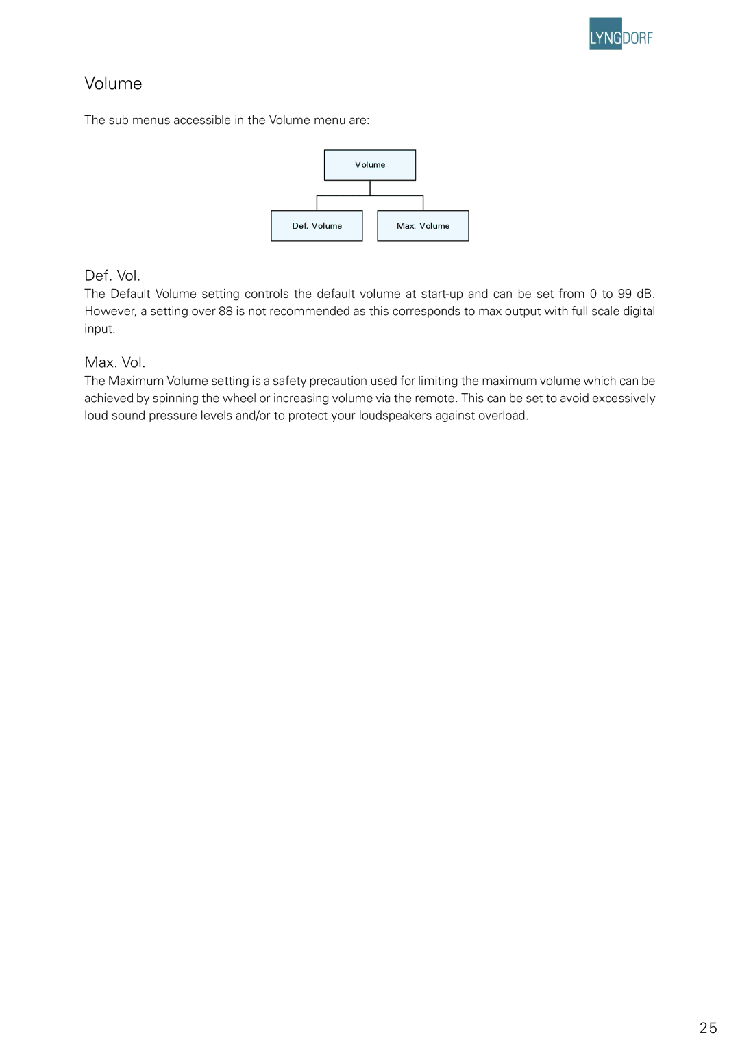 Lyngdorf Audio DPA-1 owner manual Volume, Def. Vol, Max. Vol 
