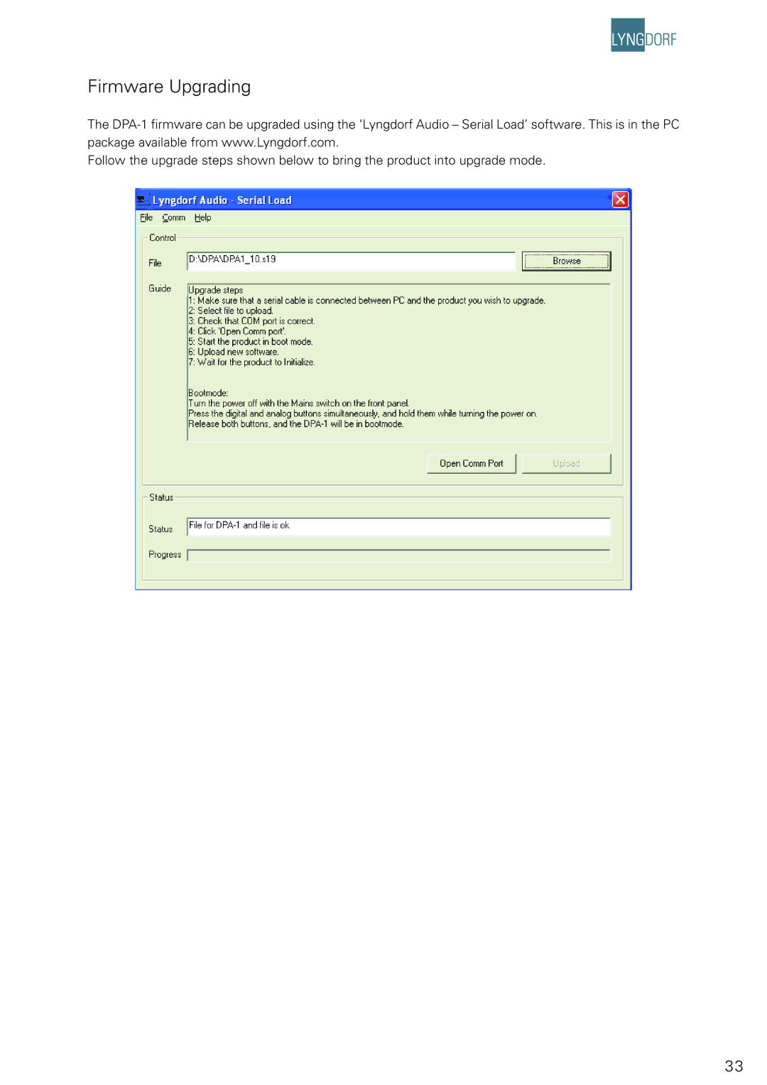 Lyngdorf Audio DPA-1 owner manual Firmware Upgrading 