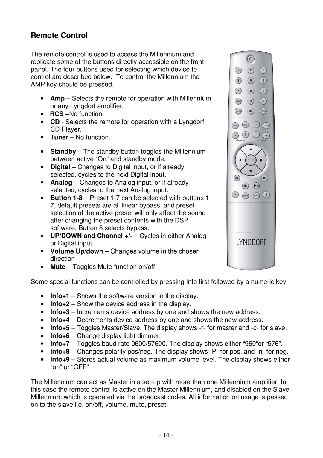 Lyngdorf Audio MkIV owner manual Remote Control 