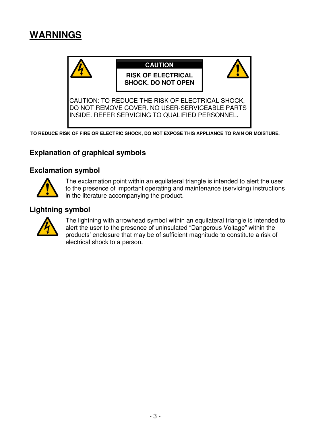 Lyngdorf Audio MkIV owner manual Explanation of graphical symbols Exclamation symbol, Lightning symbol 