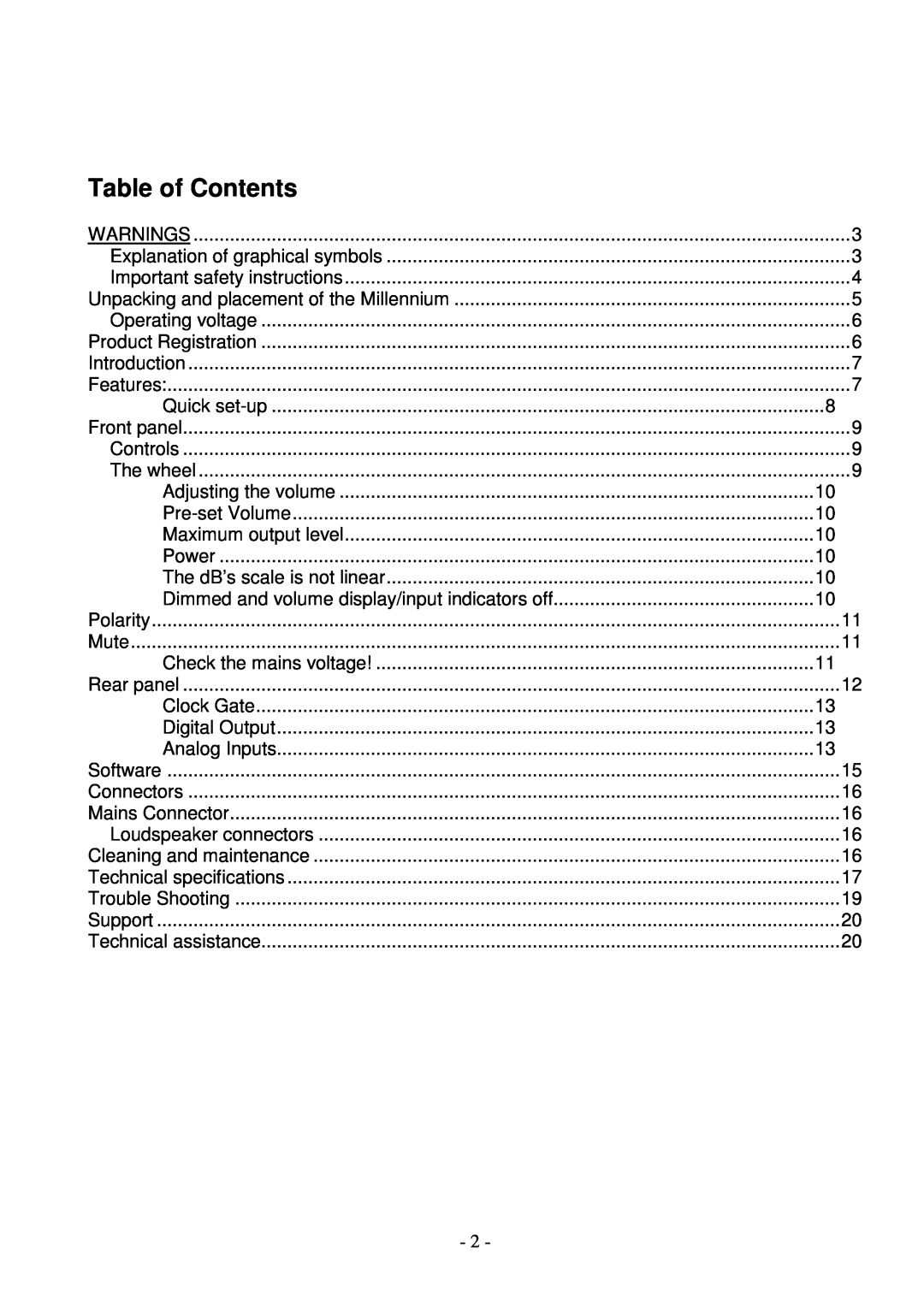 Lyngdorf Audio MkIV owner manual Table of Contents 