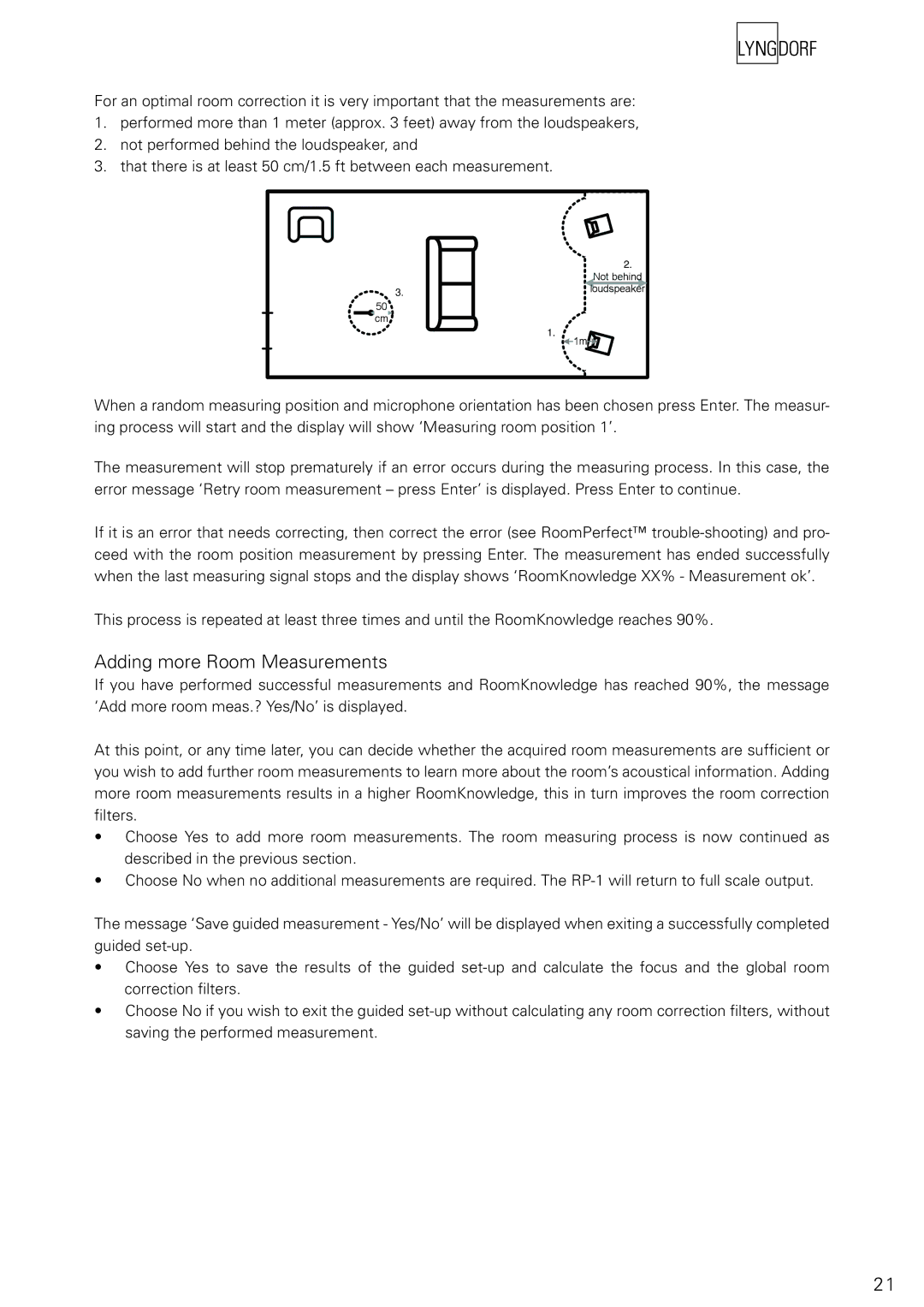 Lyngdorf Audio RP-1 owner manual Adding more Room Measurements 