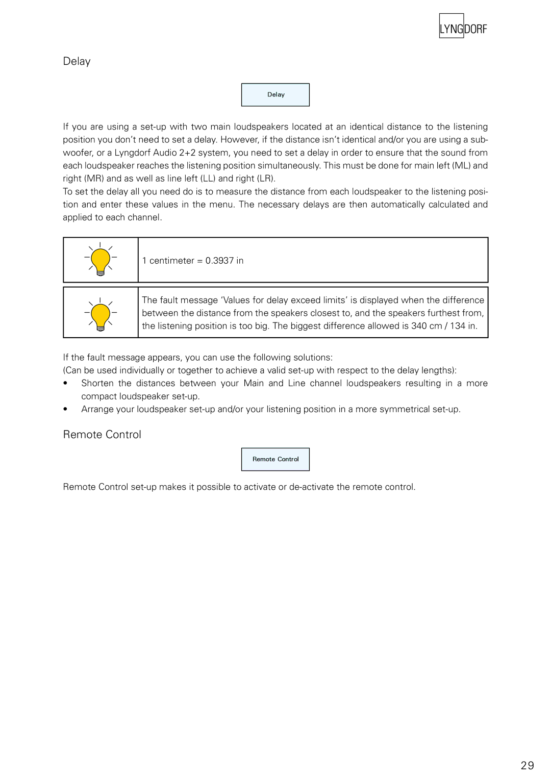 Lyngdorf Audio RP-1 owner manual Delay, Remote Control 