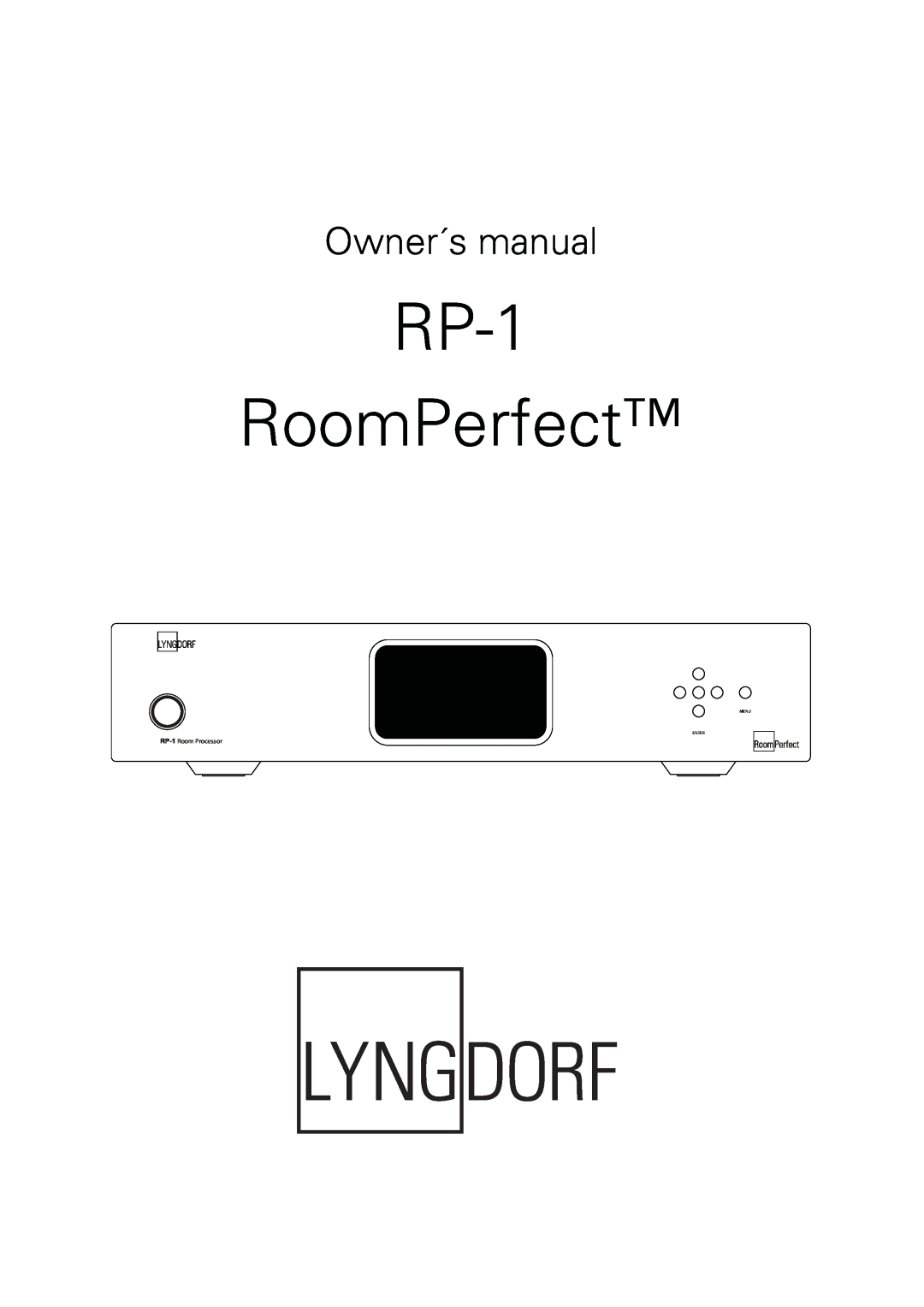 Lyngdorf Audio owner manual RP-1 RoomPerfect, Owner´s manual, RP-1 Room Processor, Menu Enter 