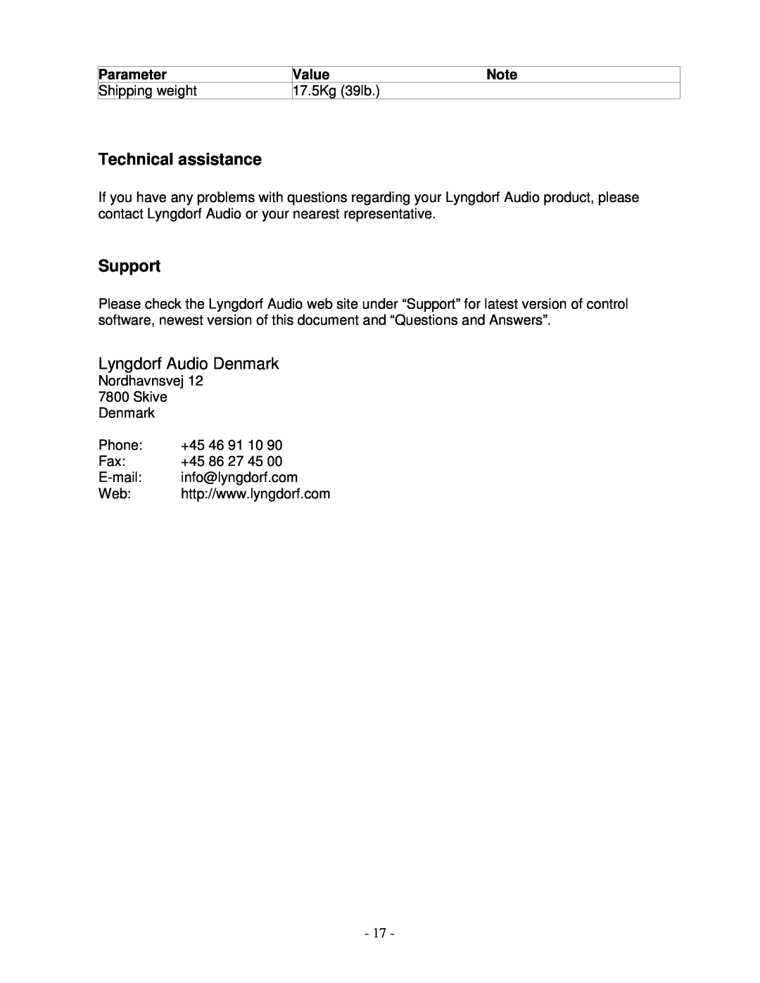 Lyngdorf Audio SDAI 2175 owner manual Technical assistance, Support, Lyngdorf Audio Denmark 