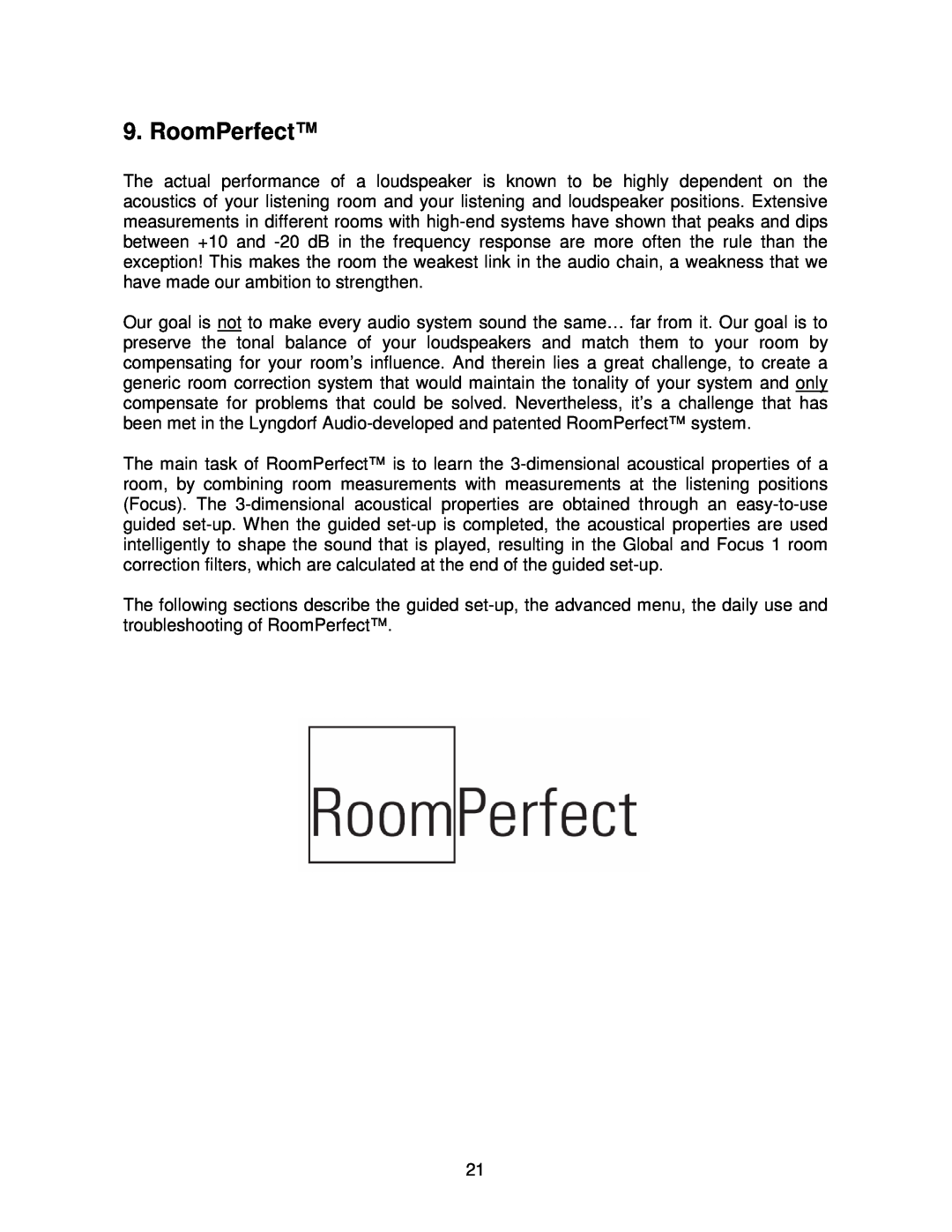 Lyngdorf Audio TDA 2200 owner manual RoomPerfect 