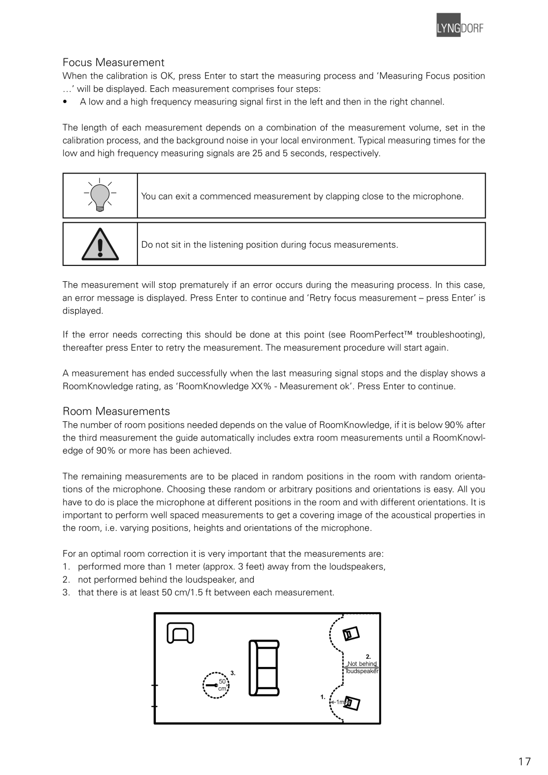 Lyngdorf Audio TDAI 2200 owner manual Focus Measurement, Room Measurements 