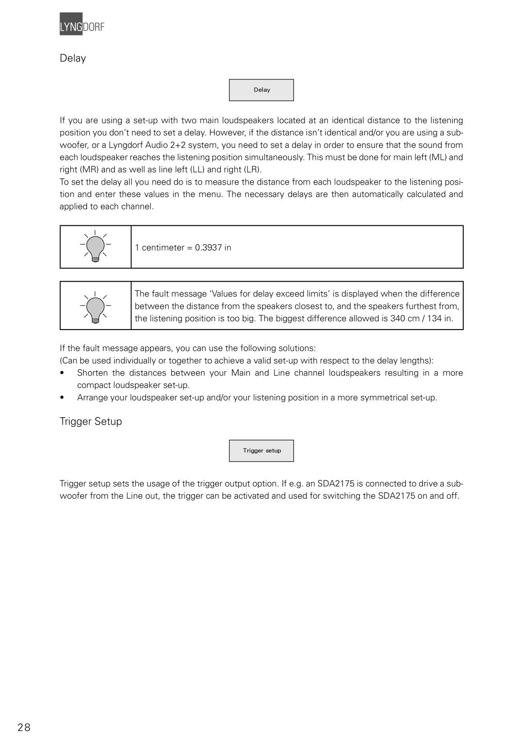 Lyngdorf Audio TDAI 2200 owner manual Delay, Trigger Setup 