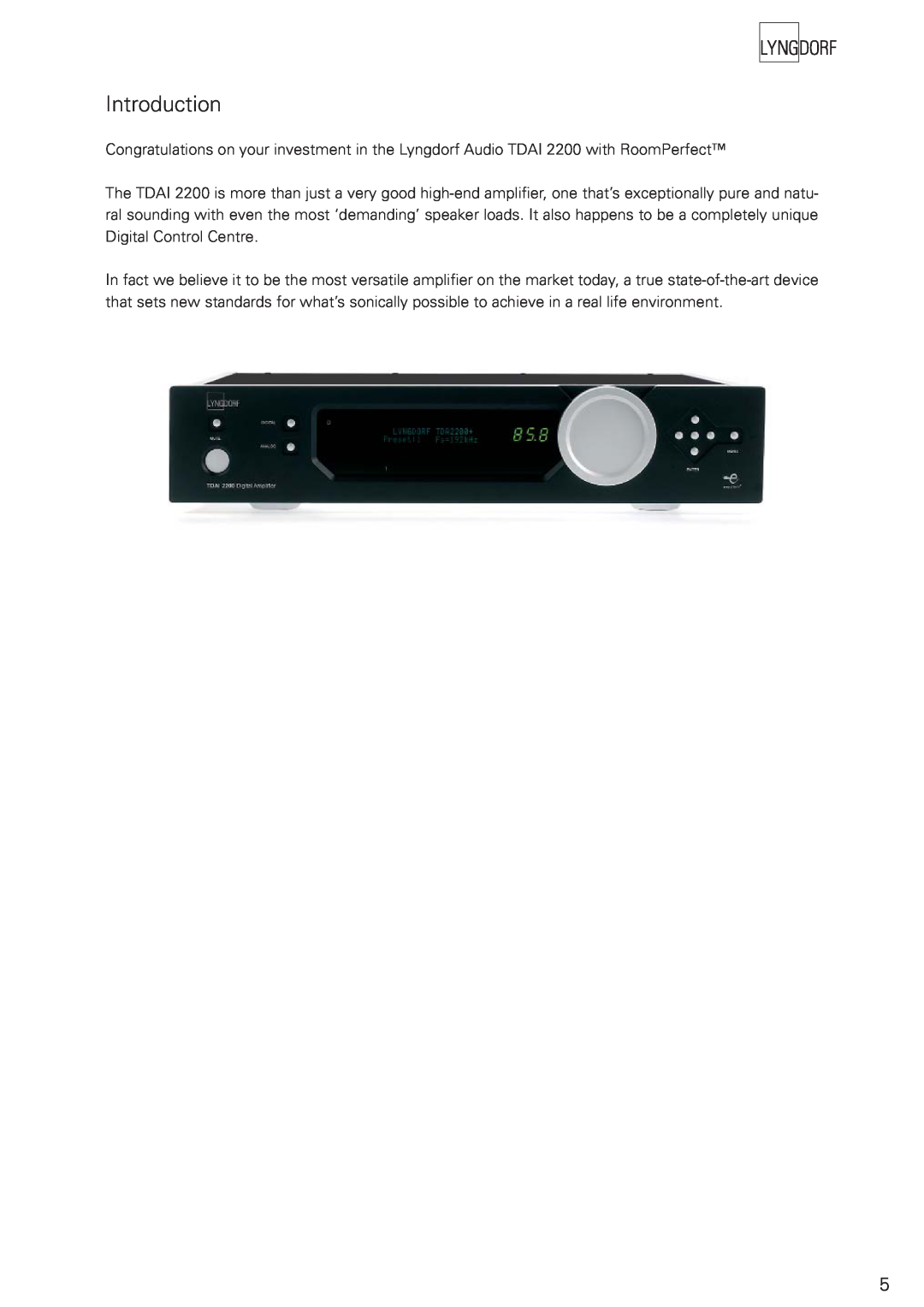Lyngdorf Audio TDAI 2200 owner manual Introduction 