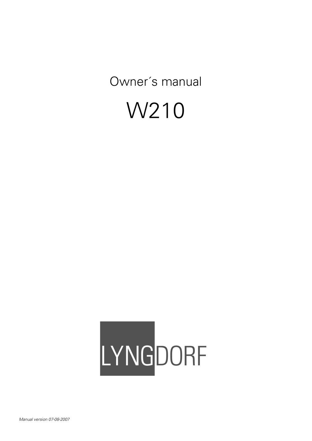 Lyngdorf Audio W-210 owner manual W210 