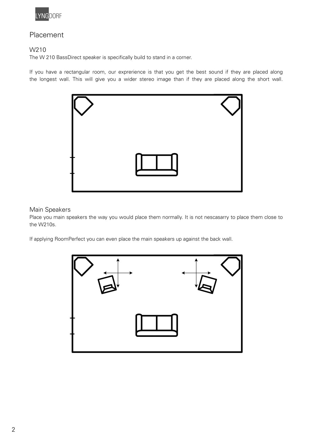 Lyngdorf Audio W-210 owner manual Placement, W210 