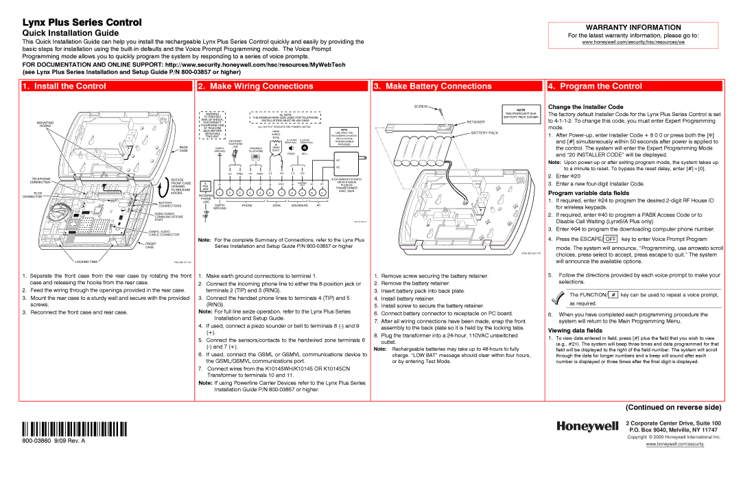 Lynx 1000-300-011-V0 warranty Change the Installer Code, Program variable data fields, Viewing data fields 