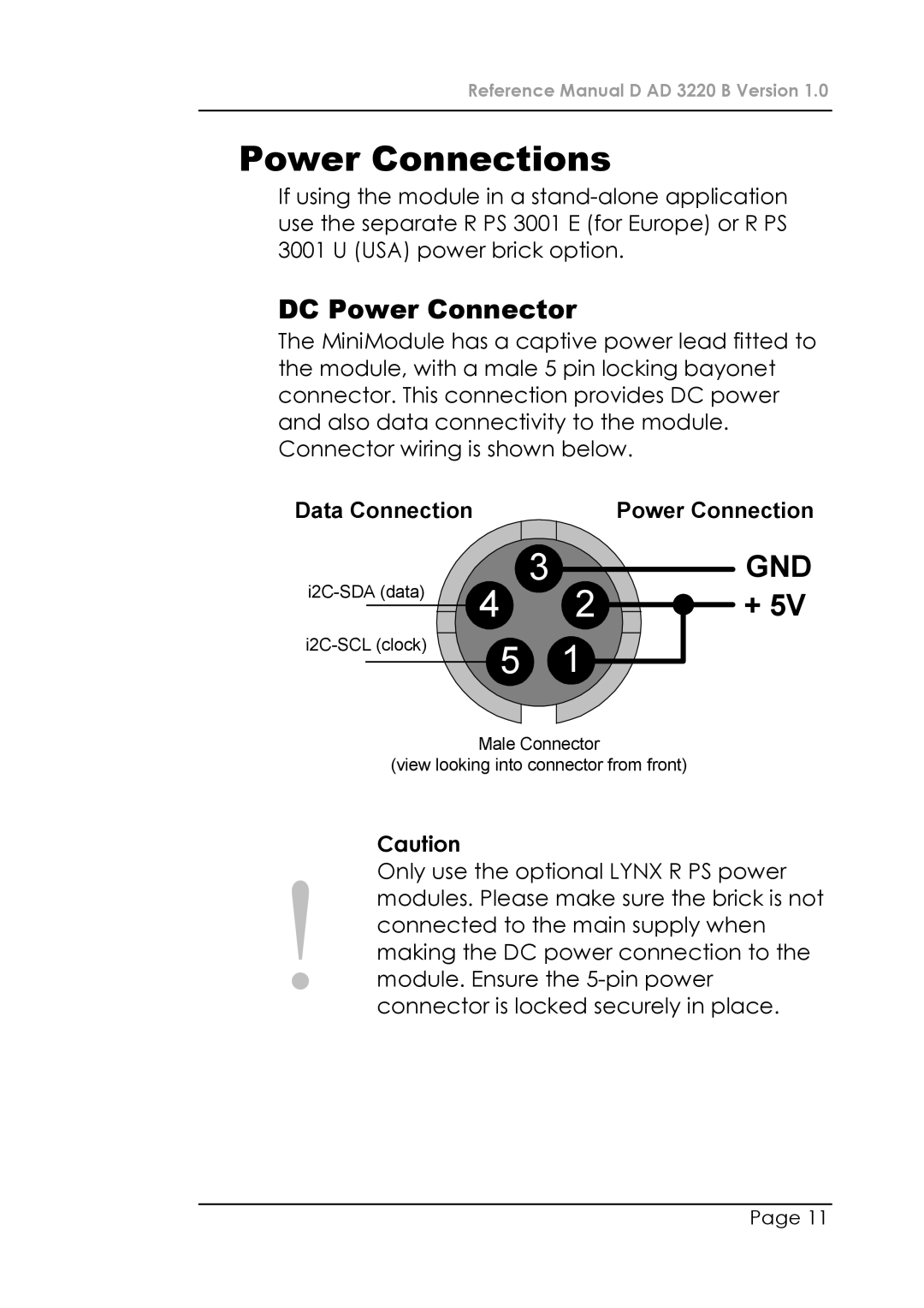 Lynx D AD 3220 B manual Power Connections, DC Power Connector 