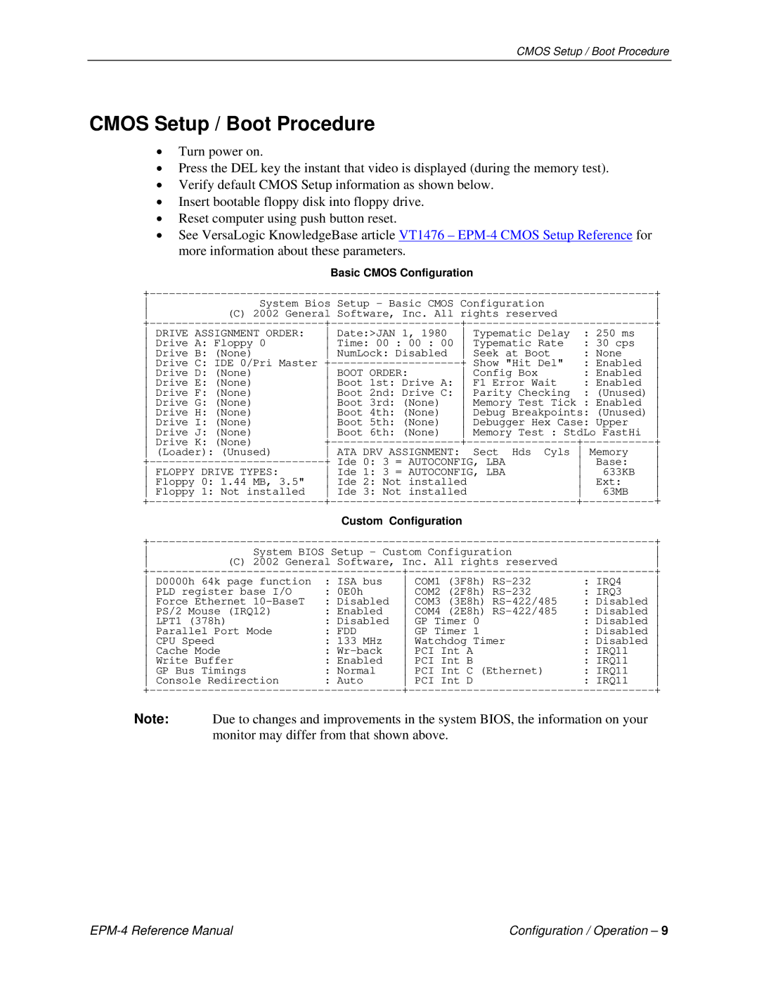 Lynx EPM-4 manual Cmos Setup / Boot Procedure, Basic Cmos Configuration 