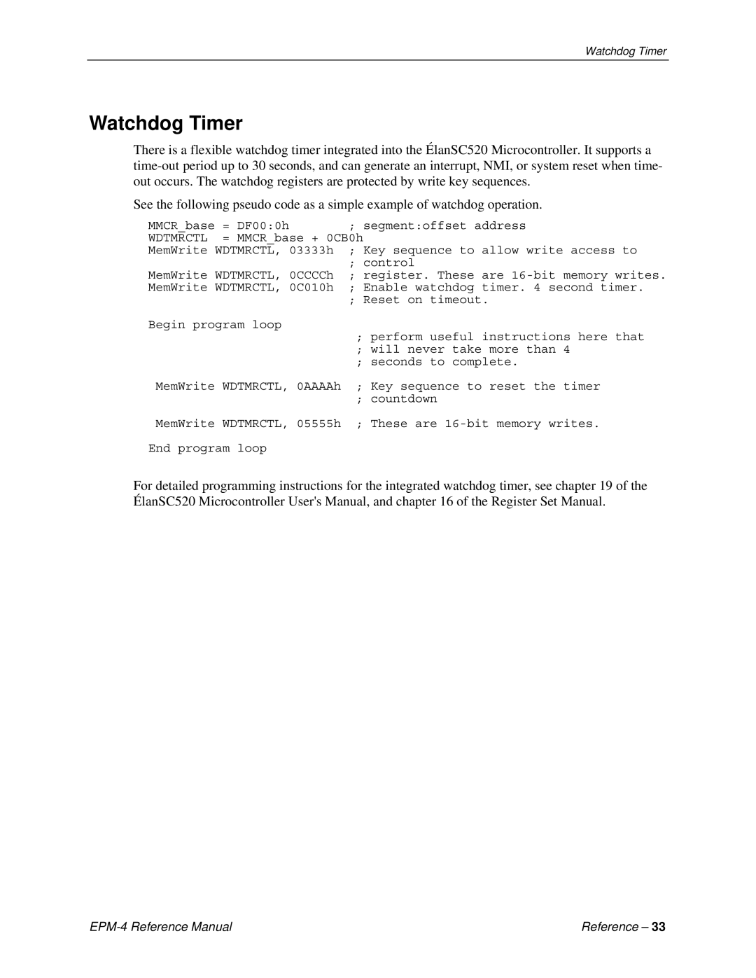 Lynx EPM-4 manual Watchdog Timer 