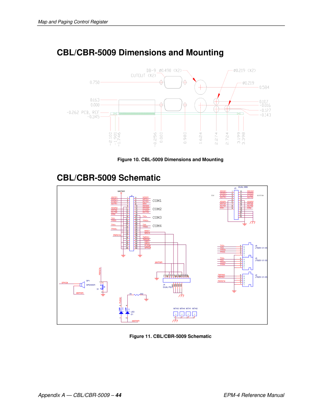 Lynx EPM-4 manual CBL/CBR-5009 Dimensions and Mounting, CBL/CBR-5009 Schematic 