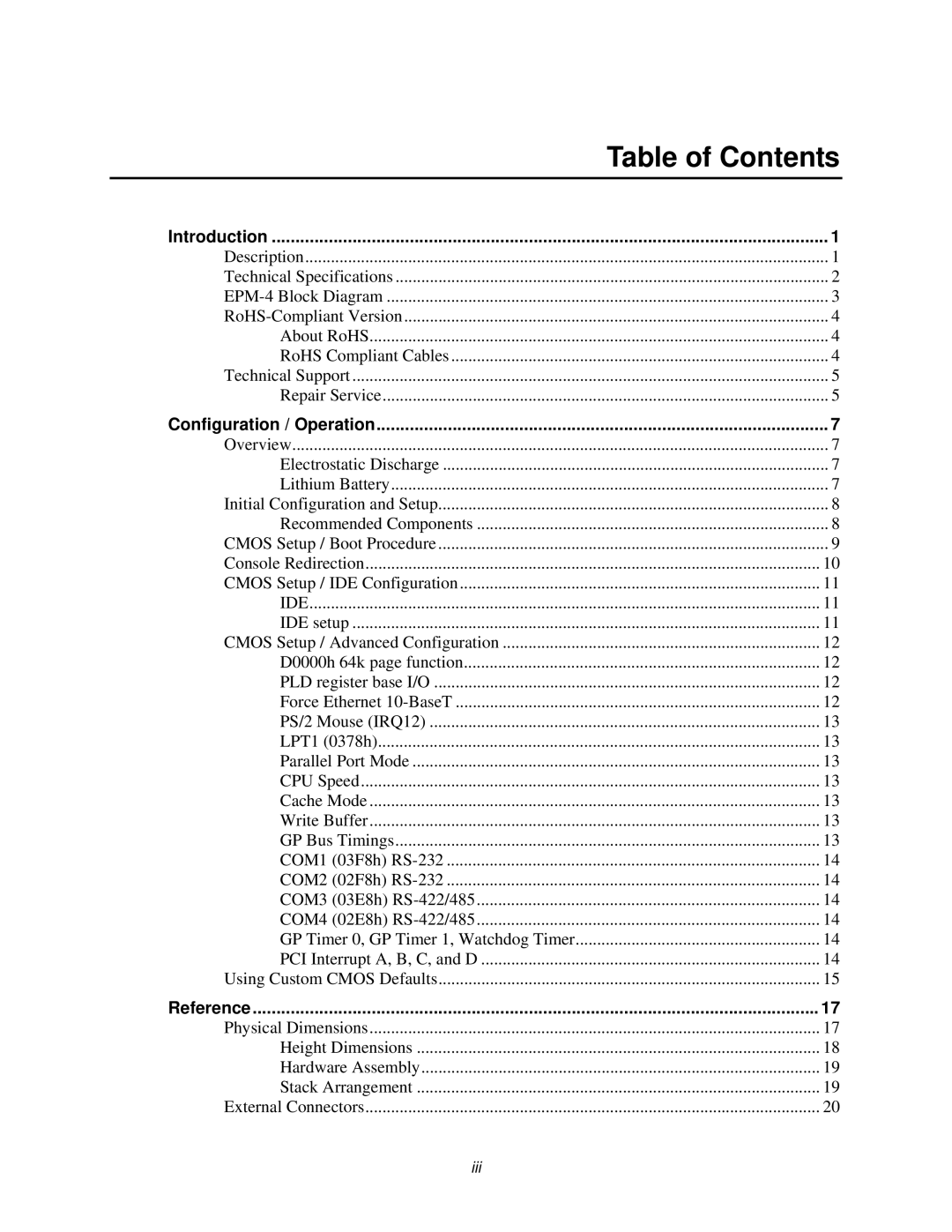 Lynx EPM-4 manual Table of Contents 