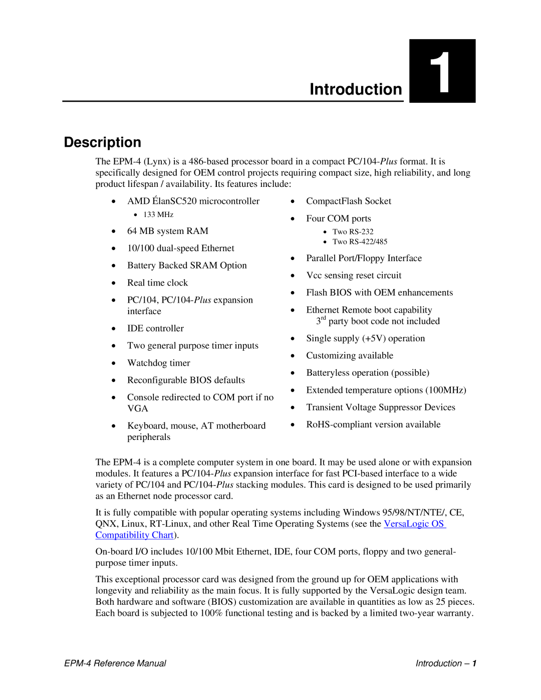 Lynx EPM-4 manual Introduction, Description 