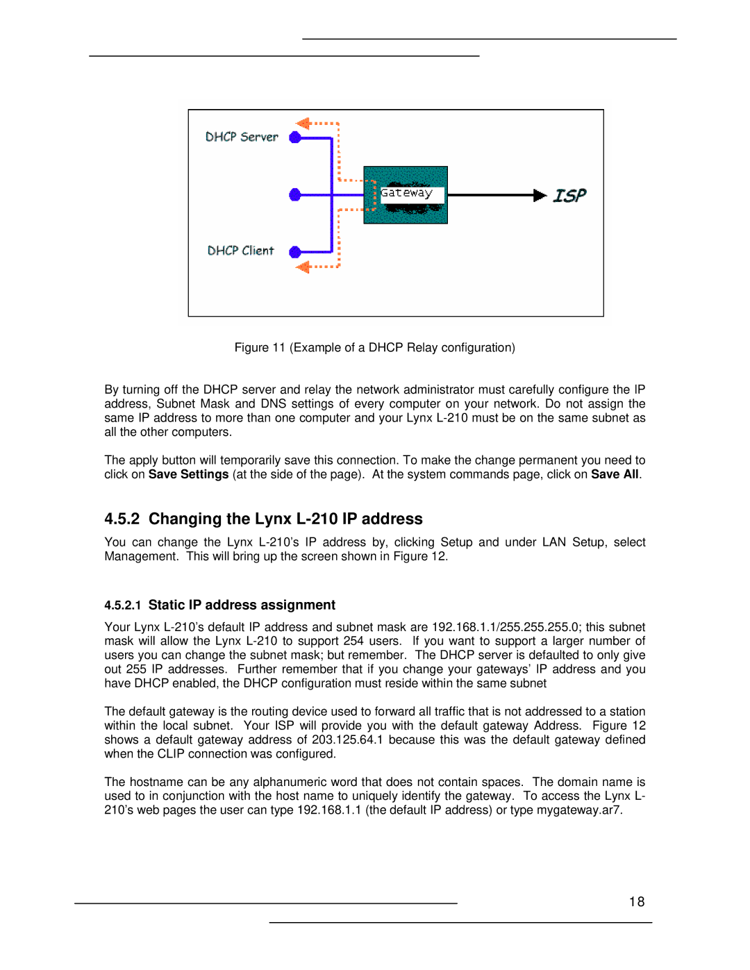 Lynx manual Changing the Lynx L-210 IP address, Static IP address assignment 