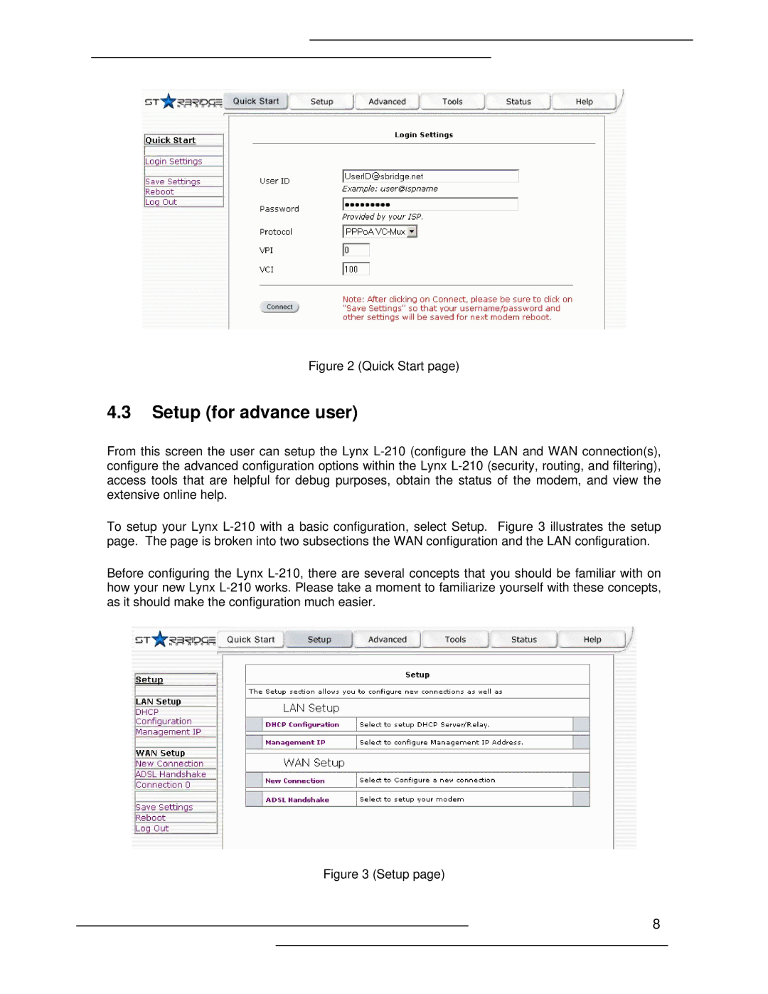 Lynx L-210 manual Setup for advance user, Quick Start 