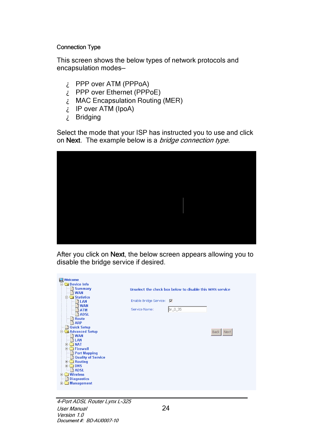 Lynx L-325 user manual Connection Type 