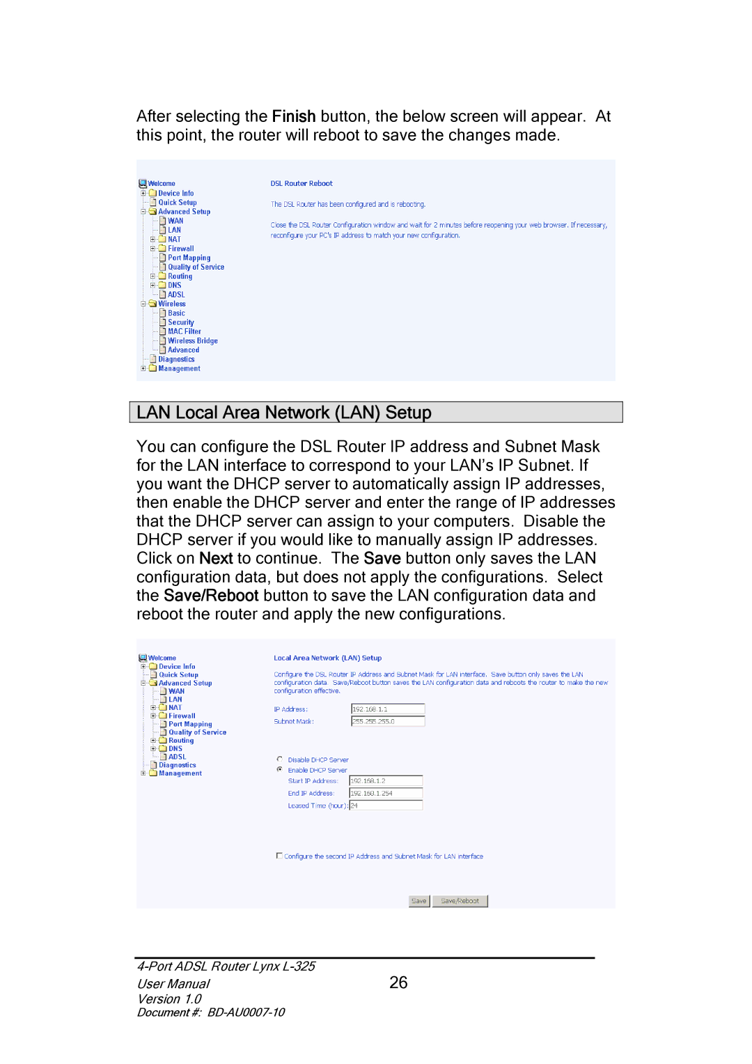 Lynx L-325 user manual LAN Local Area Network LAN Setup 