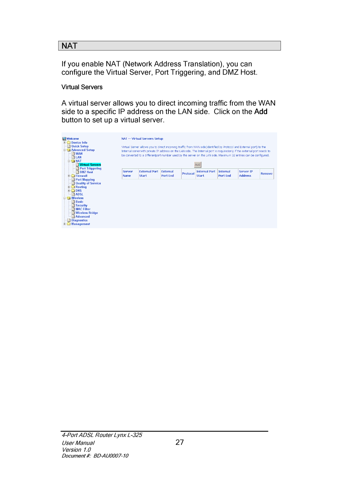 Lynx L-325 user manual Nat 