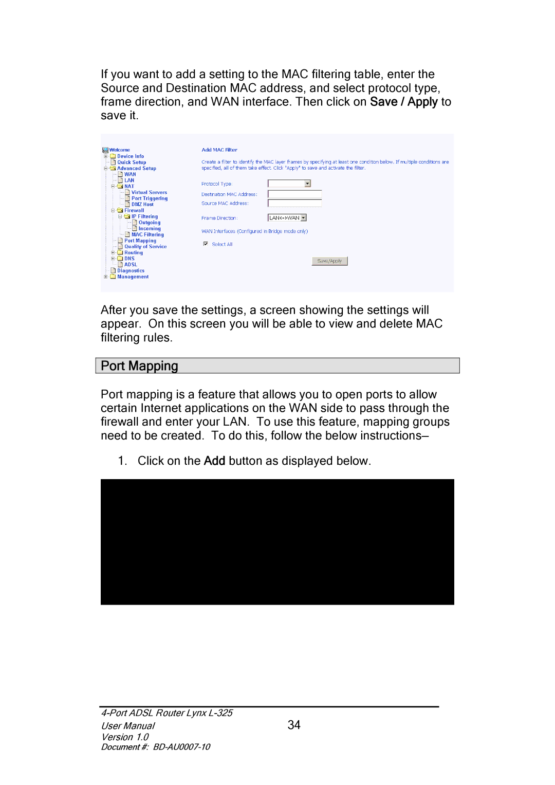 Lynx L-325 user manual Port Mapping 