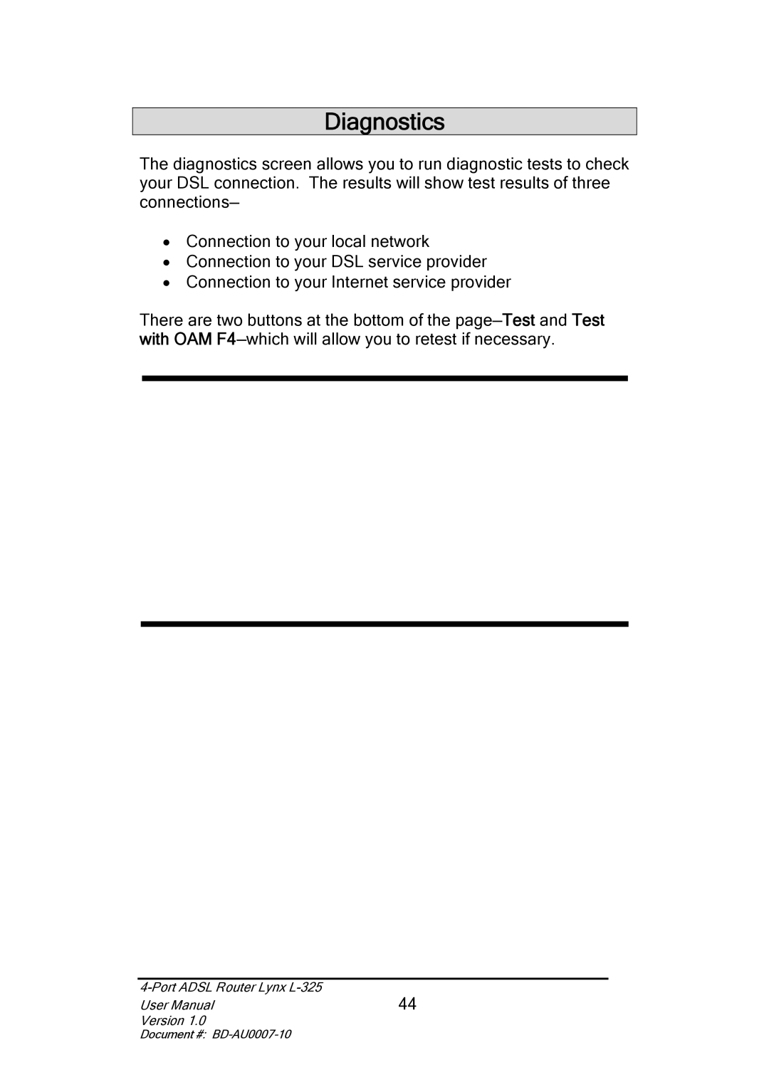 Lynx L-325 user manual Diagnostics 