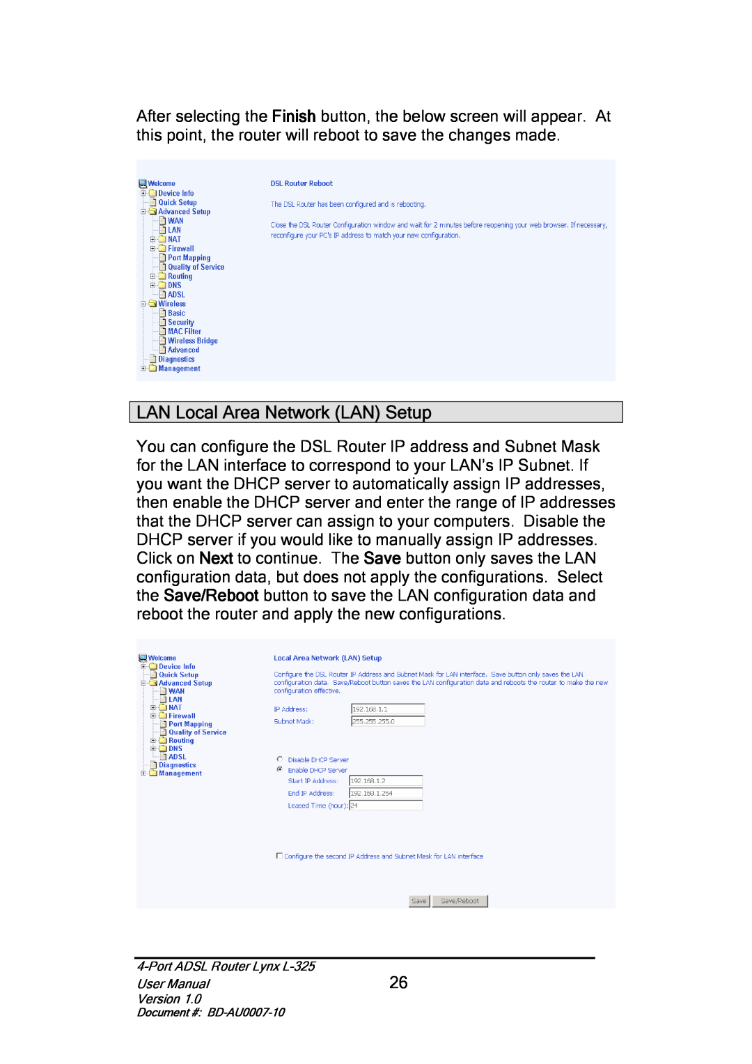 Lynx L-325 user manual LAN Local Area Network LAN Setup 