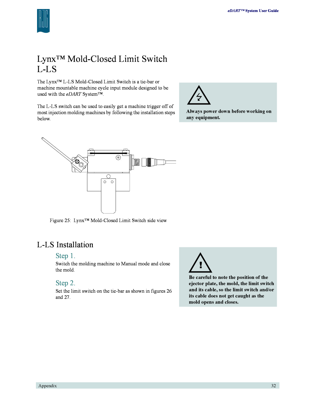 Lynx appendix Step, Always power down before working on any equipment, Lynx Mold-ClosedLimit Switch L-LS 