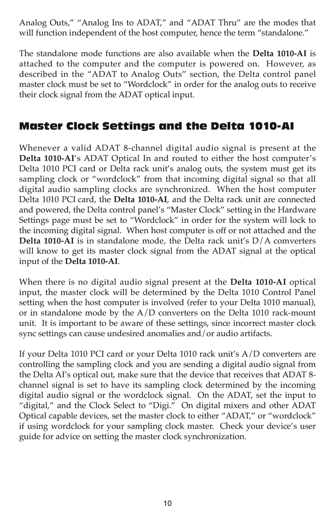 M-Audio warranty Master Clock Settings and the Delta 1010-AI 