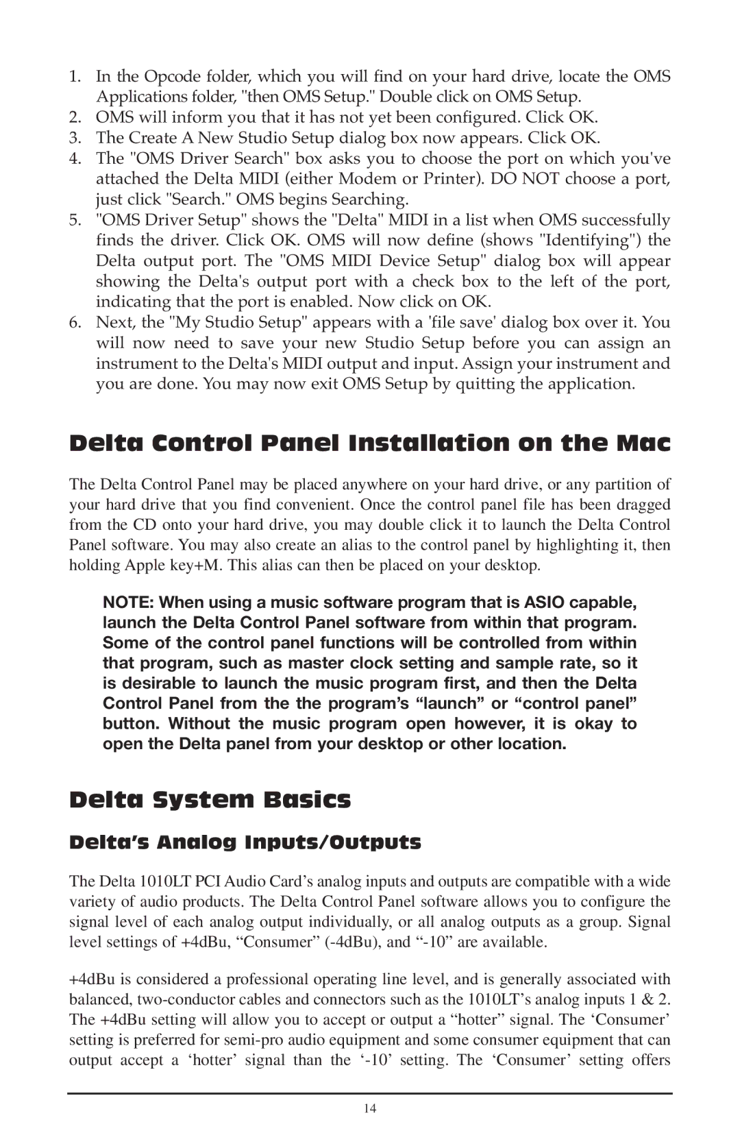 M-Audio 1010LT, 121002 Delta Control Panel Installation on the Mac, Delta System Basics, Delta’s Analog Inputs/Outputs 