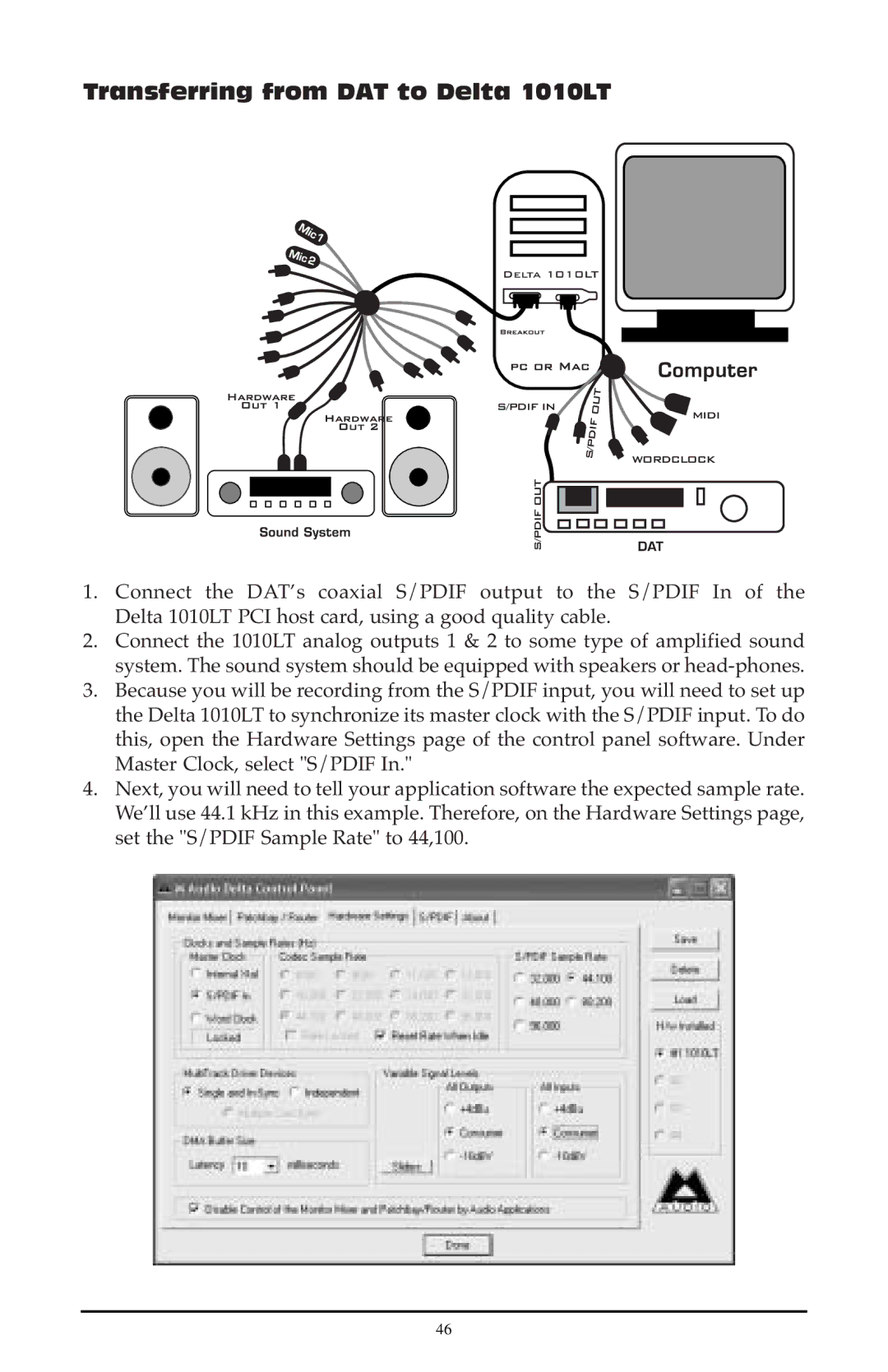 M-Audio 121002 quick start Transferring from DAT to Delta 1010LT 