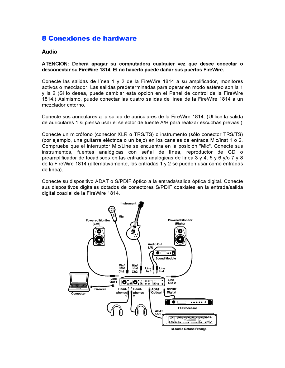 M-Audio 1814 manual Conexiones de hardware, Audio 