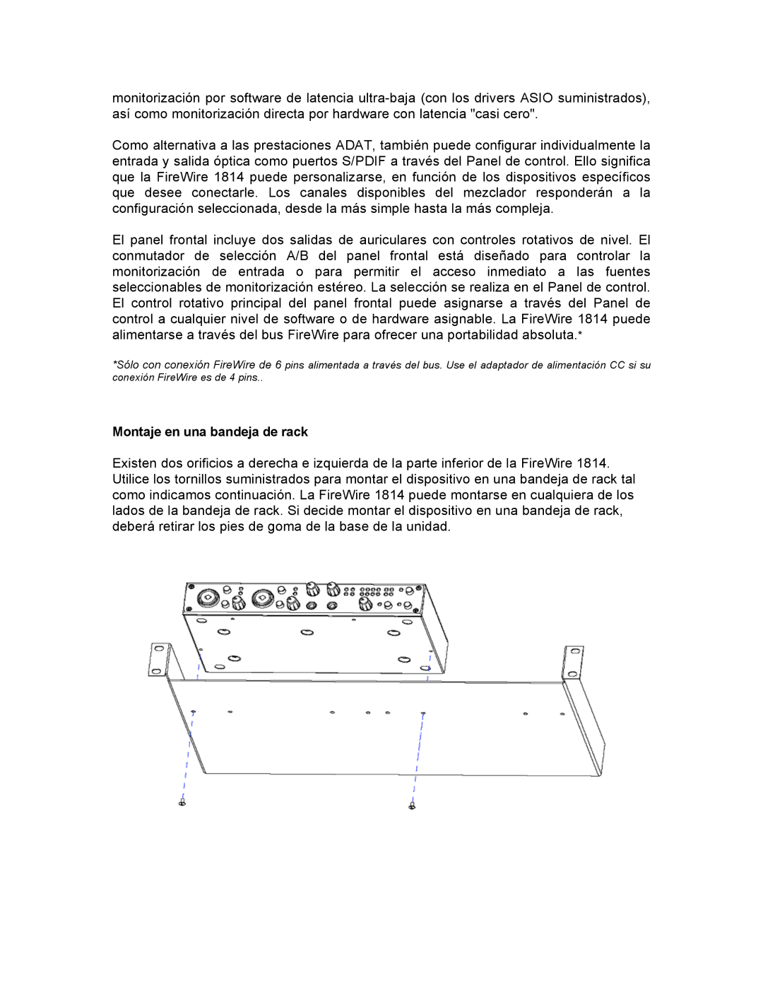 M-Audio 1814 manual Montaje en una bandeja de rack 