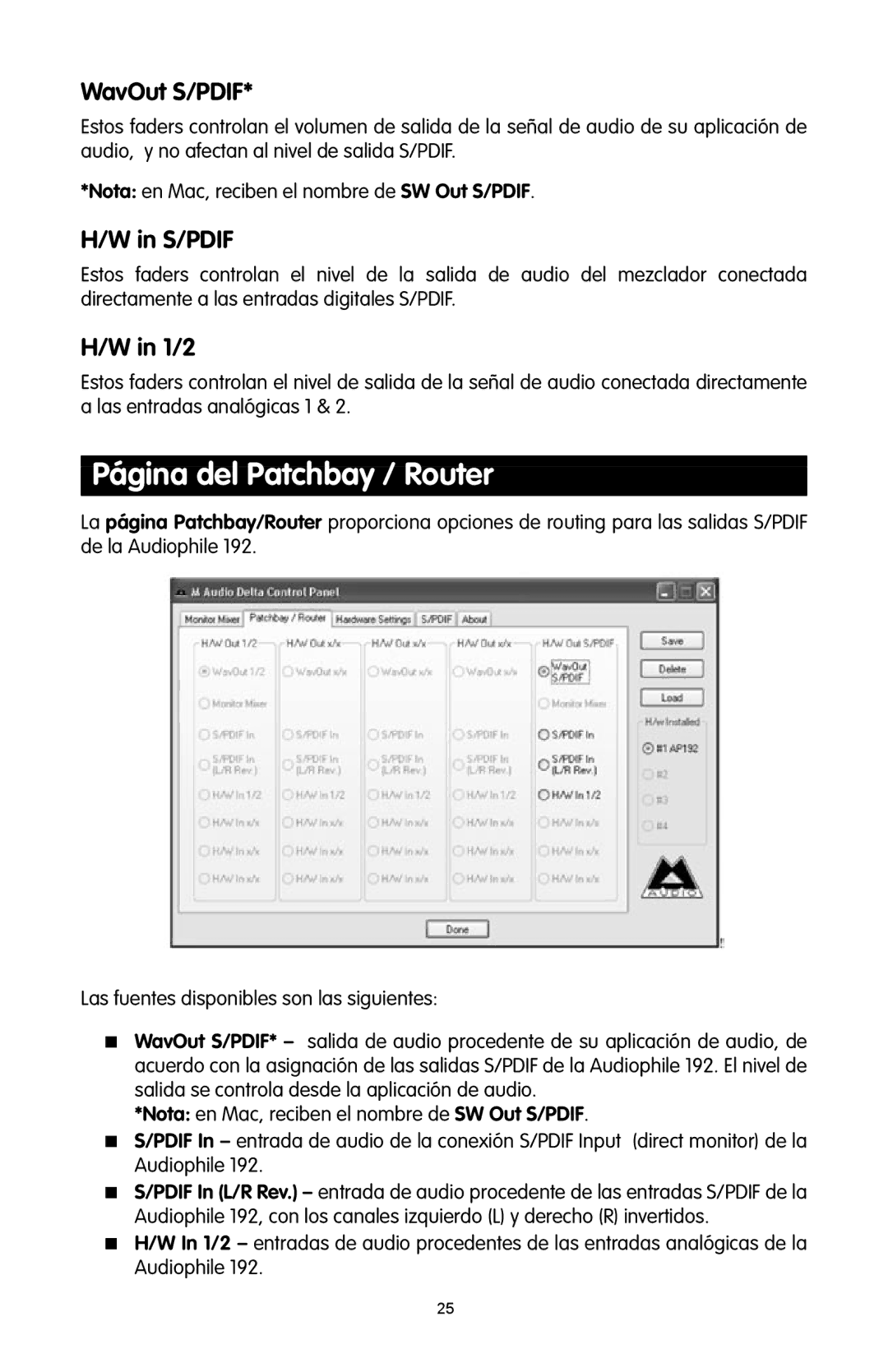 M-Audio 192 quick start Página del Patchbay / Router, WavOut S/PDIF 