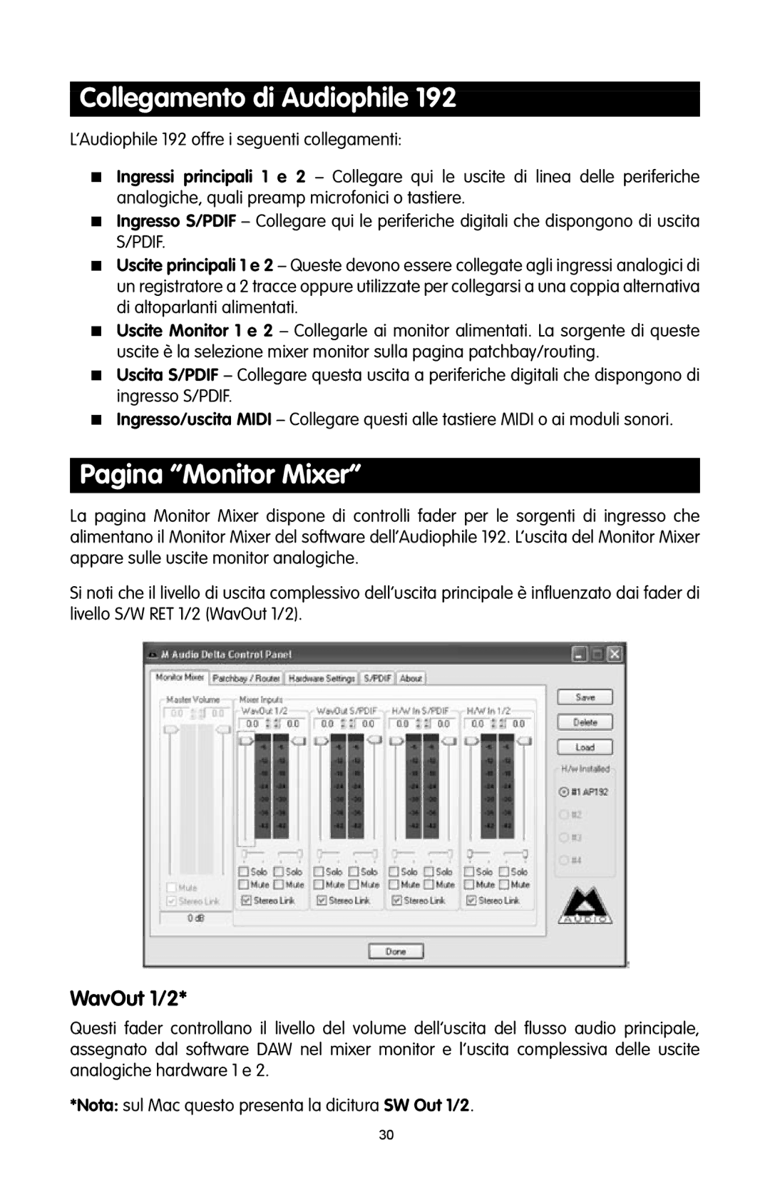 M-Audio 192 quick start Collegamento di Audiophile, Pagina Monitor Mixer 